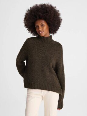 Madewell Chunky Knit Alpaca Blend Turtleneck in Midnight Olive, Size Large